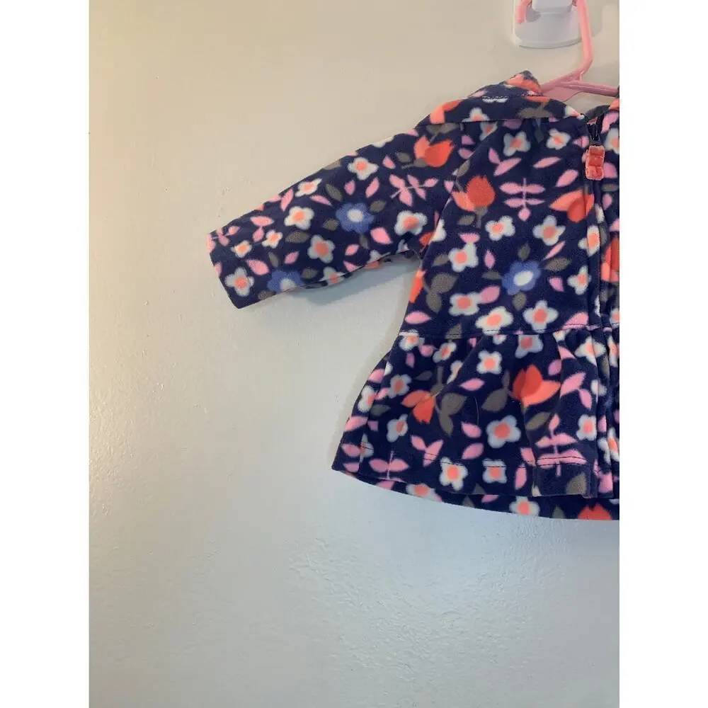 CARTER’S Girl’s Floral Fleece Light Weight Hooded Full Zip Jacket / Size: 3 Mos